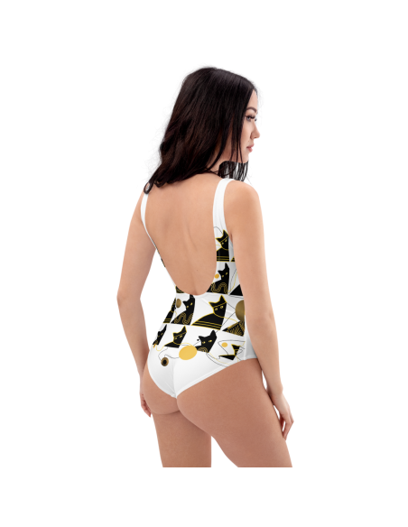 Bohemian Cat Pattern One-Piece Swimsuit